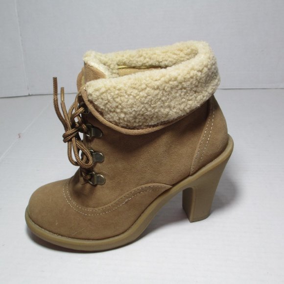 Mudd Womens Sz 6 Suede Combat Ankle Boots Tan EC - Picture 2 of 8